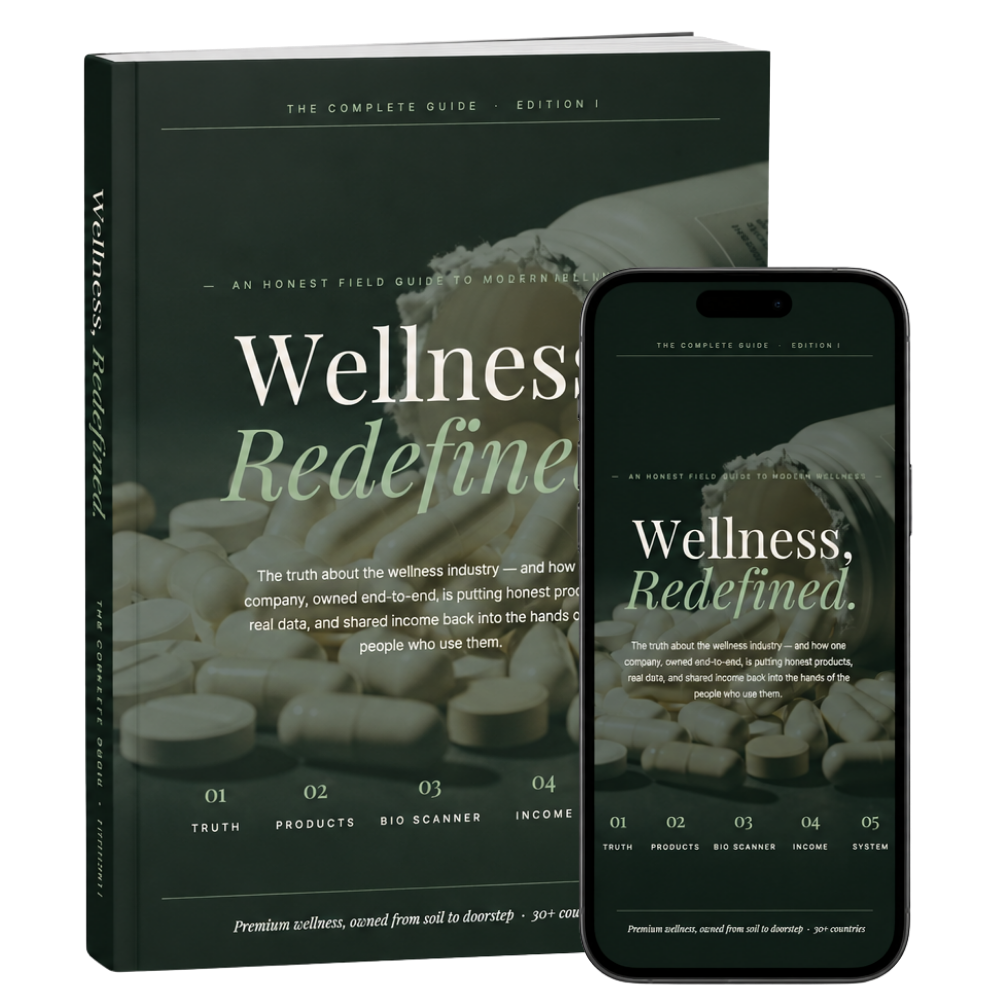 Wellness, Redefined — premium hardcover e-book mockup with mobile preview